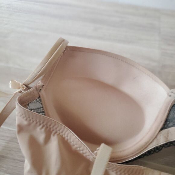 Jezebel B5030 Padded Push Up Bra 34B Nude Black Stitch Bows - Picture 11 of 13